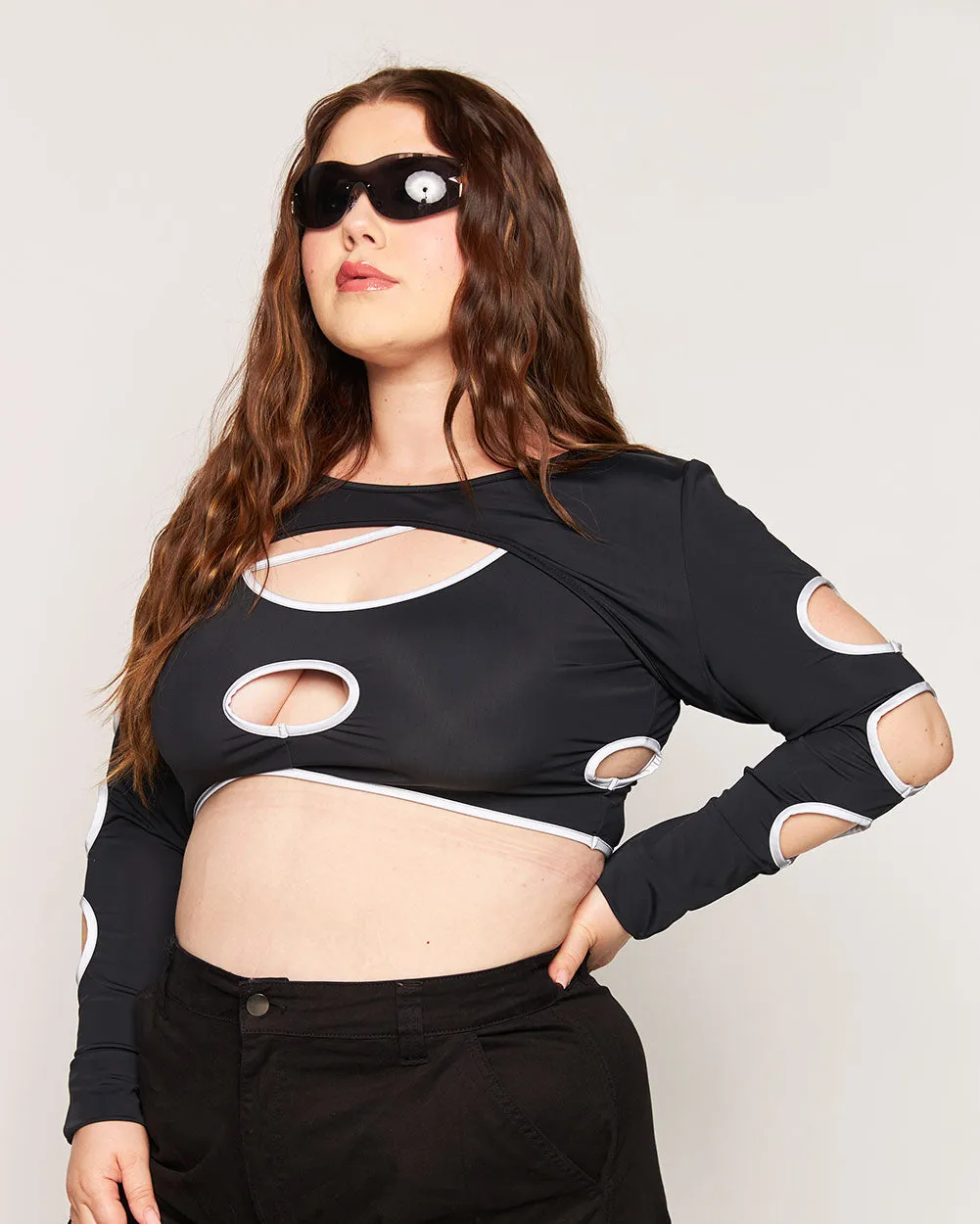 Backstage Baddie Reflective Arm Cutout Ultra Crop Top