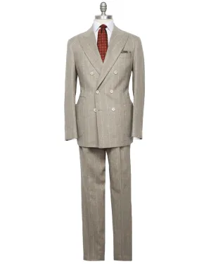 Beige Pinstriped Flannel Suit