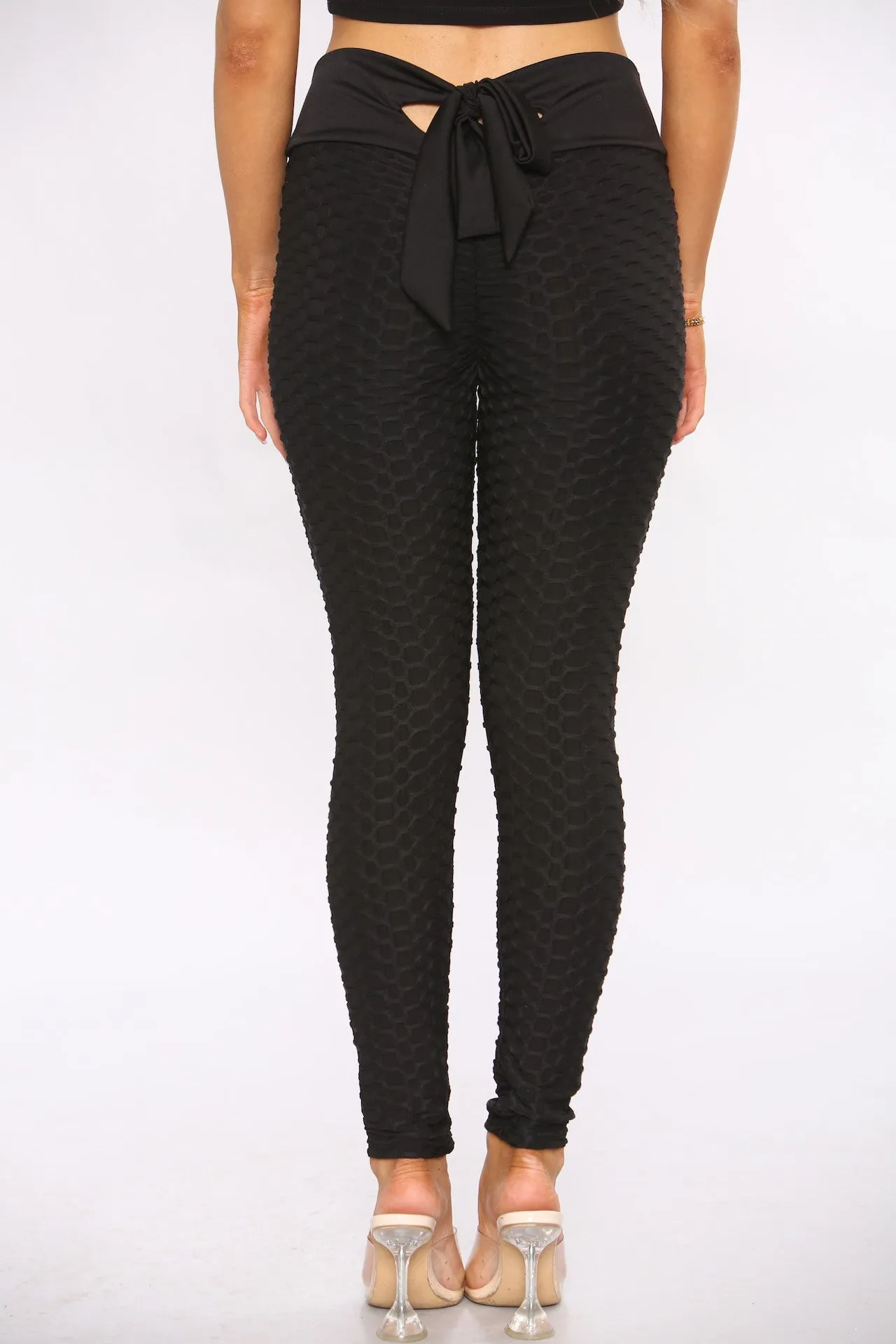 Black Knotted Waffle Sports Leggings