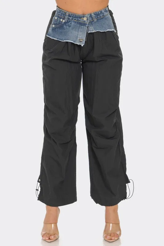 Black Straightleg Drawstring Cargo Pants