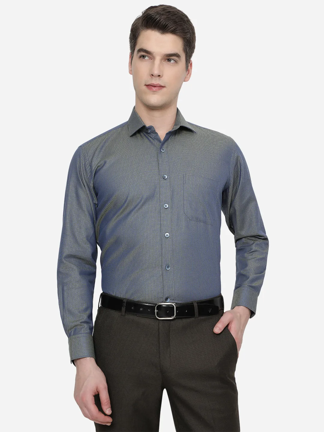 Blue & Green Solid Regular Fit Formal Shirt | JadeBlue