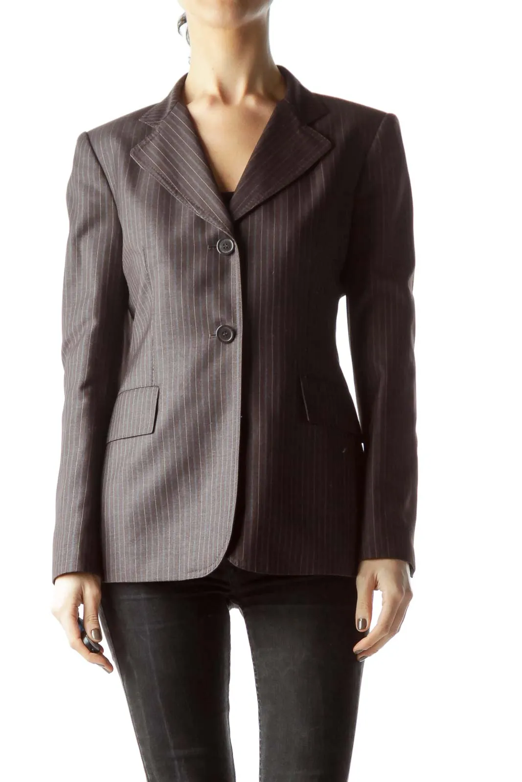 Brown Pinstriped Tailored Blazer