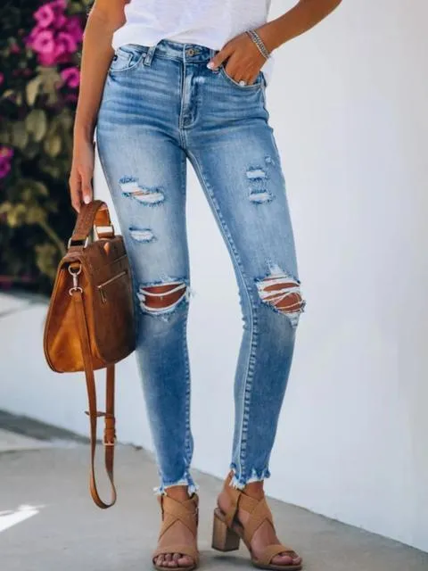 Casual Hole Slim Trousers Jeans