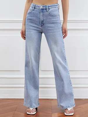 Casual Plain Pocket Straight Leg Jeans