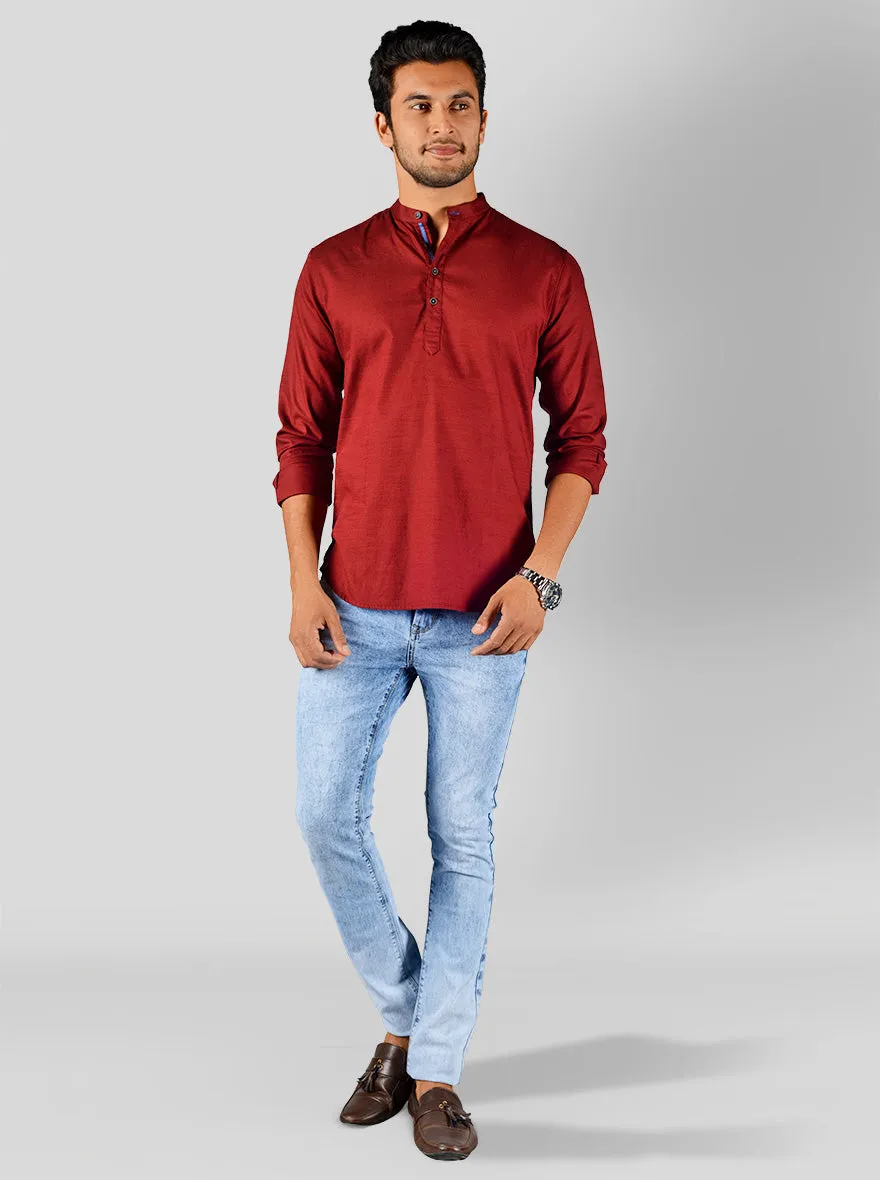 Chilli Pepper Red Solid Slim Fit Casual Shirt | Greenfibre