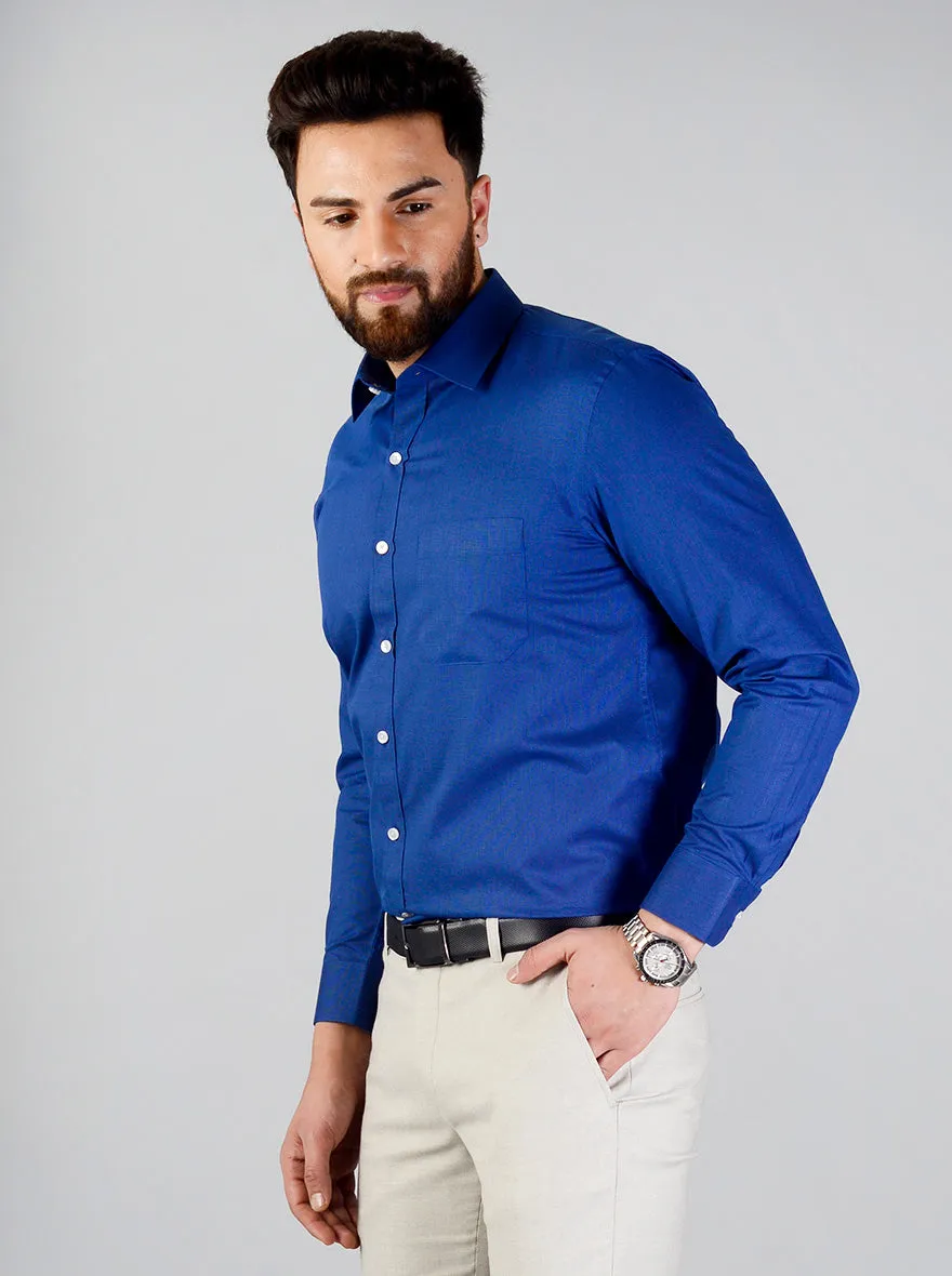 Dark Blue Self Design Regular Fit Formal Shirt | Greenfibre