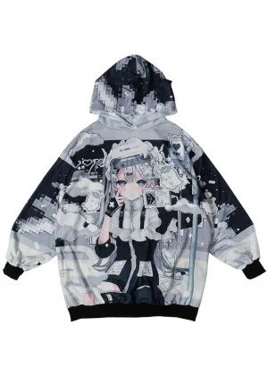 Game Over Anime Game Girl Black Oversized Hoodie