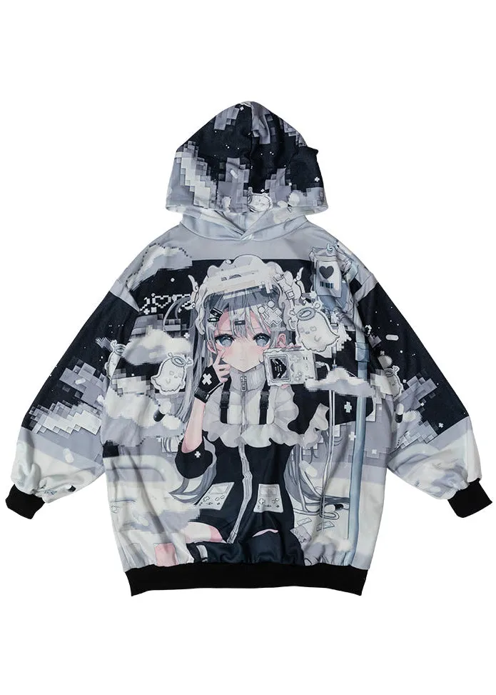 Game Over Anime Game Girl Black Oversized Hoodie