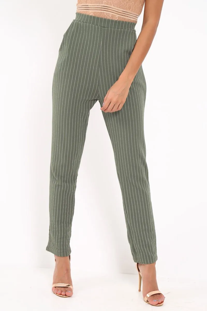 Green Pinstripe Tapered Trousers - Paighton