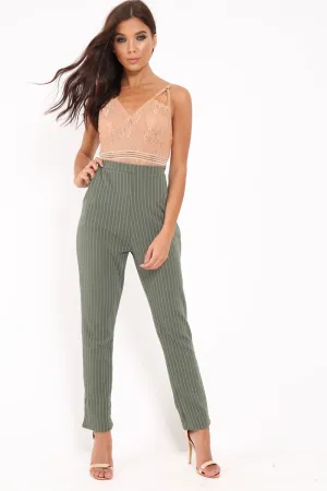 Green Pinstripe Tapered Trousers - Paighton