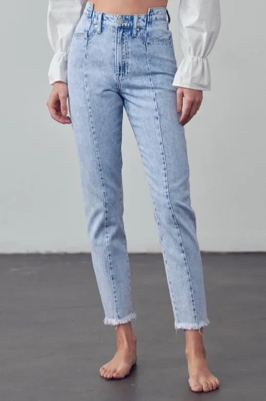 High Waist Frayed Tapered Jeans