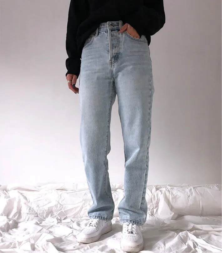 High Waist Washed Loose Mom Jeans