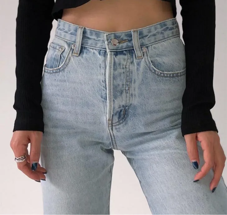 High Waist Washed Loose Mom Jeans