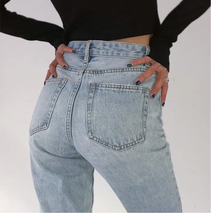 High Waist Washed Loose Mom Jeans