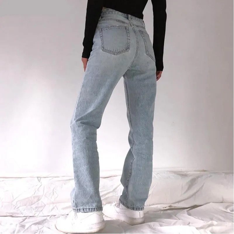 High Waist Washed Loose Mom Jeans