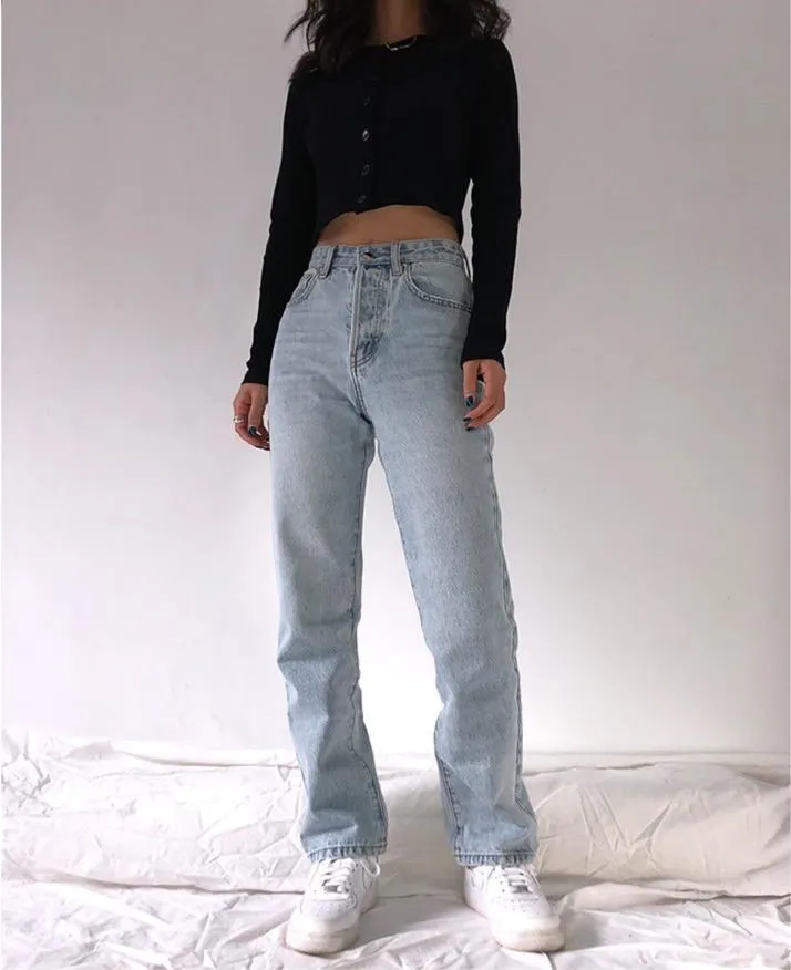 High Waist Washed Loose Mom Jeans