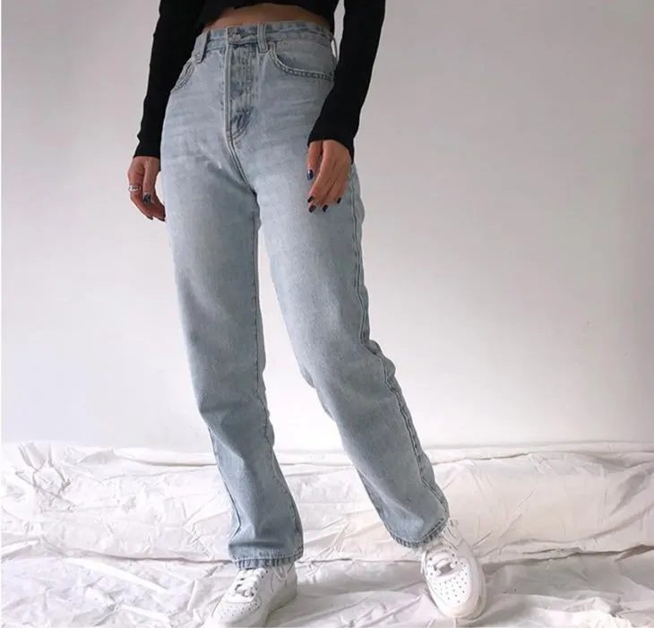 High Waist Washed Loose Mom Jeans