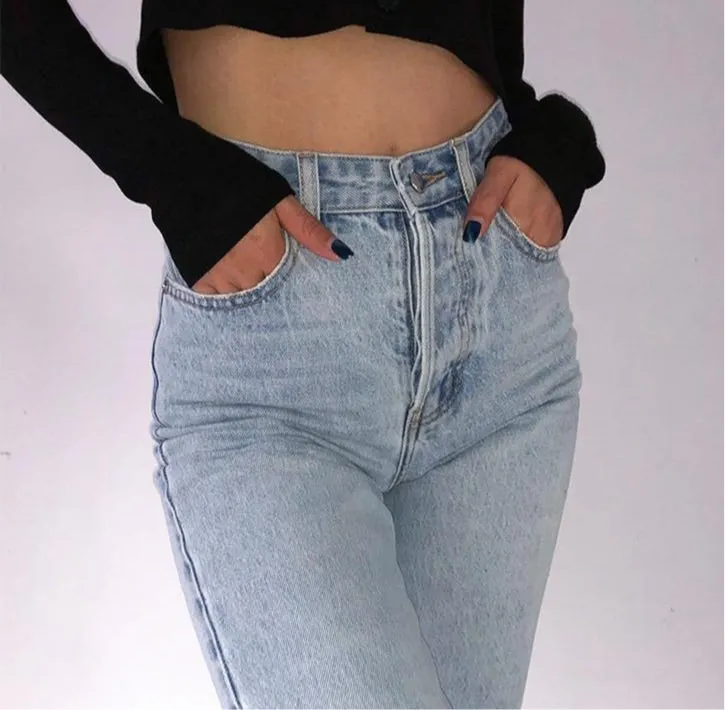 High Waist Washed Loose Mom Jeans