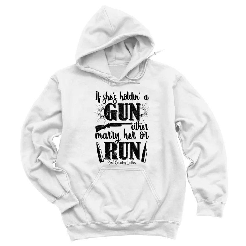 If She's Holdin' A Gun Black Print Hoodies & Long Sleeves