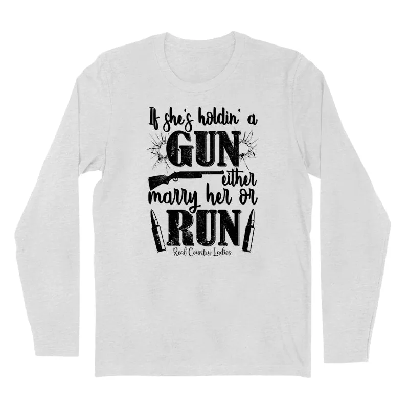 If She's Holdin' A Gun Black Print Hoodies & Long Sleeves