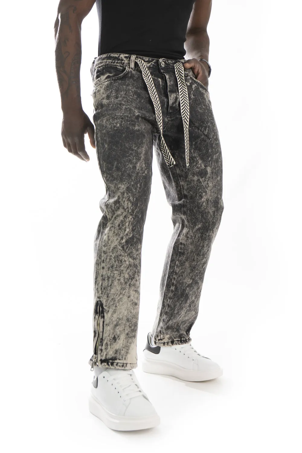 Jeans Uomo Baggy Con Coulisse e Zip Sul fondo Art. JS454