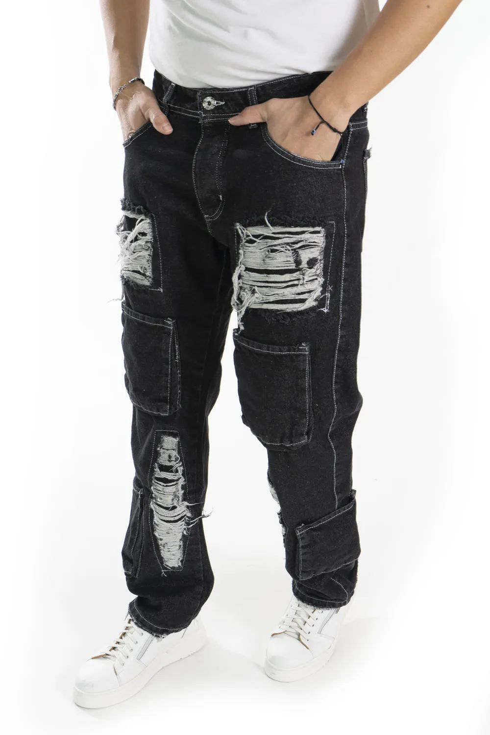 Jeans Uomo Baggy Con toppe strappi Art. JS440