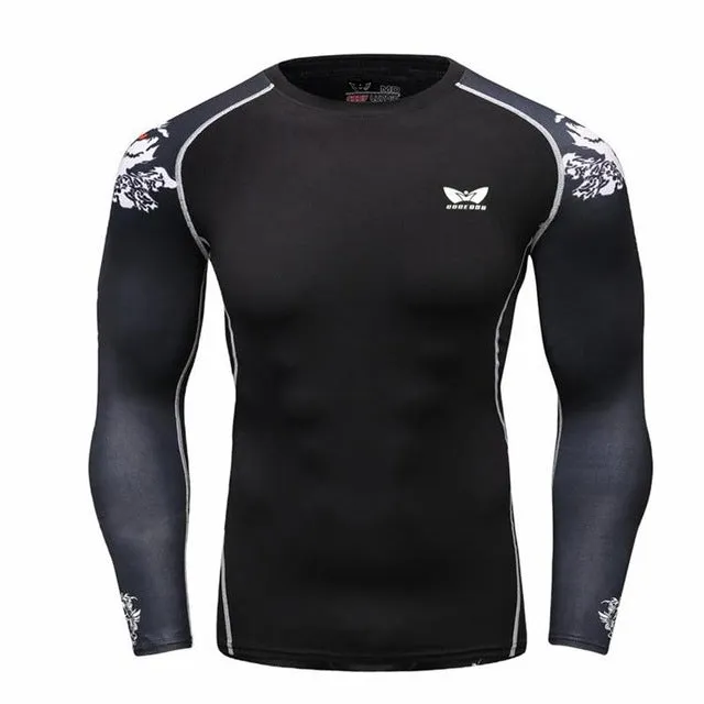 Men Compression Long sleeve Breathable Quick Dry T Shirts Bodybuilding Weight lifting Base Layer Fitness Tight Tops T-shirt