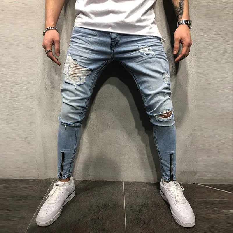 Men's Casual Slim Zipper Jeans