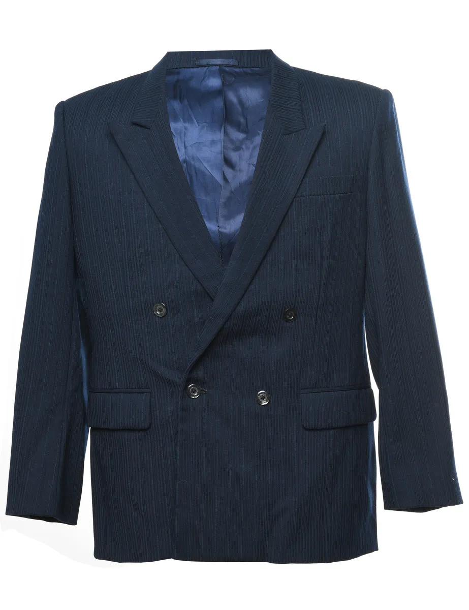 Navy Pinstriped Double-Breasted Blazer - L