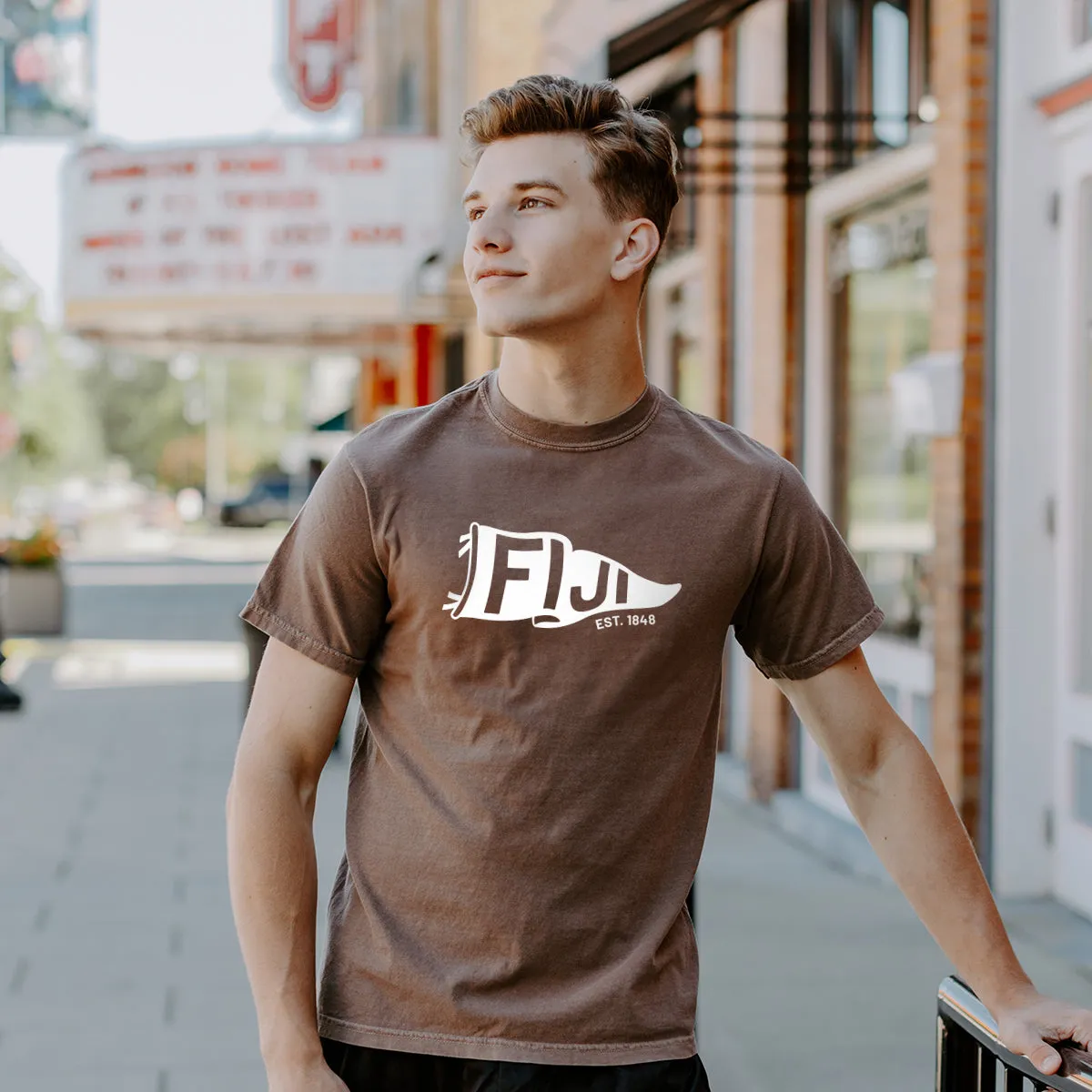 New! FIJI Comfort Colors Brown Pennant Short Sleeve Tee