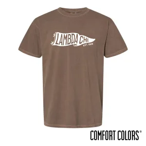 New! Lambda Chi Comfort Colors Brown Pennant Short Sleeve Tee