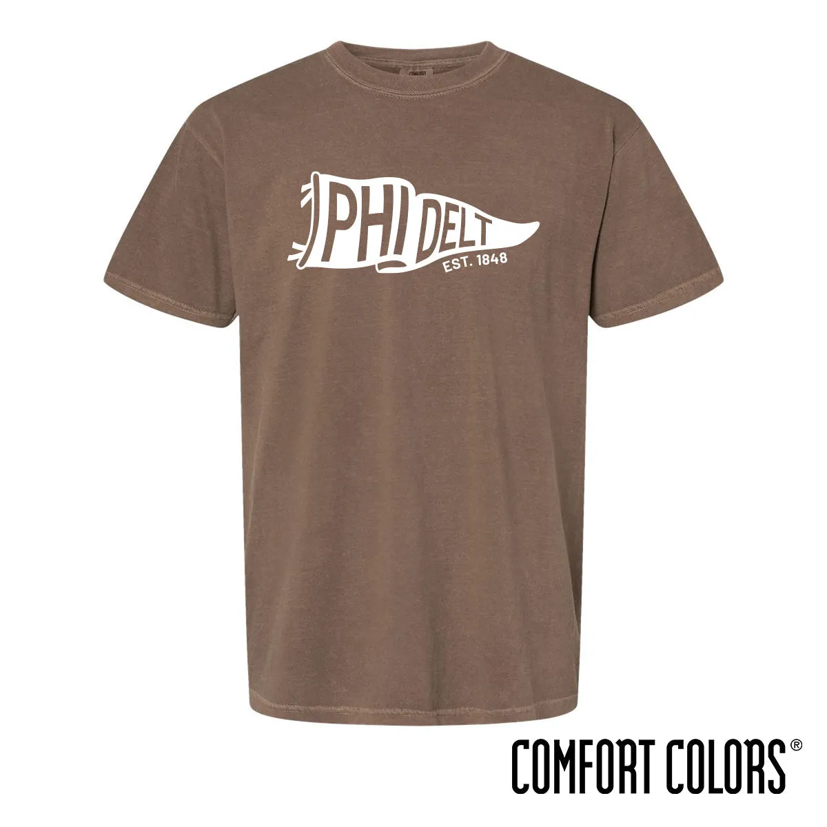 New! Phi Delt Comfort Colors Brown Pennant Short Sleeve Tee