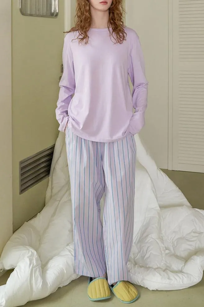 Pastel Striped Pajama Set / Purple