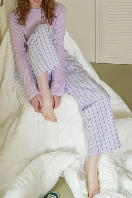 Pastel Striped Pajama Set / Purple