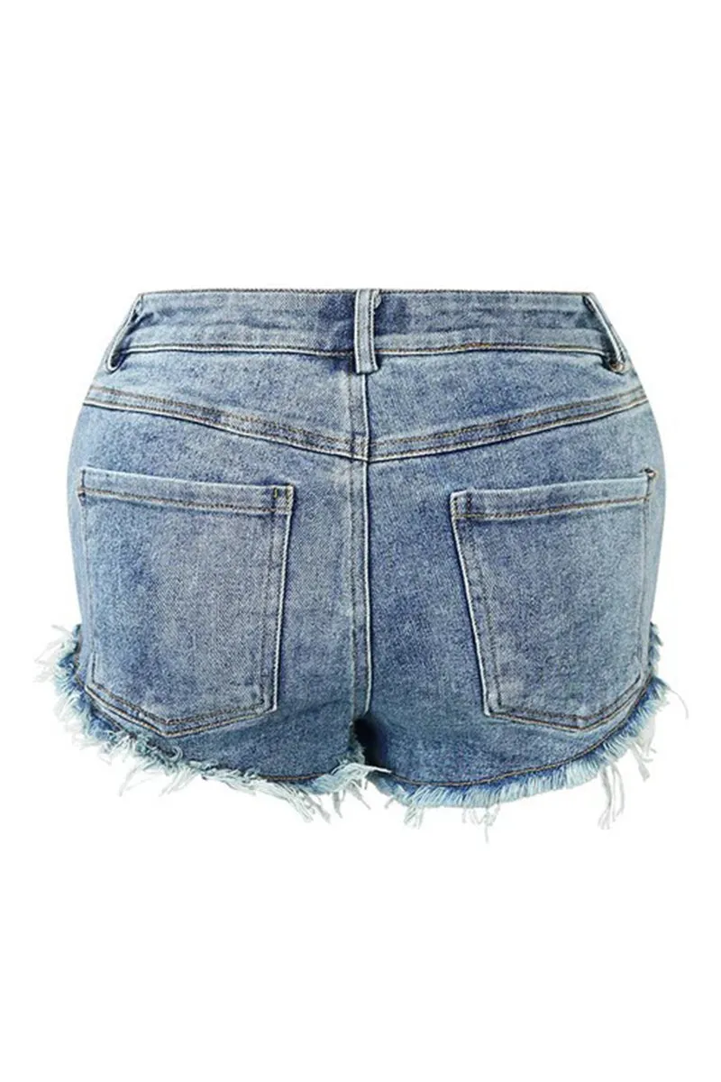 PR3115 Raw Hem Denim Hot Shorts