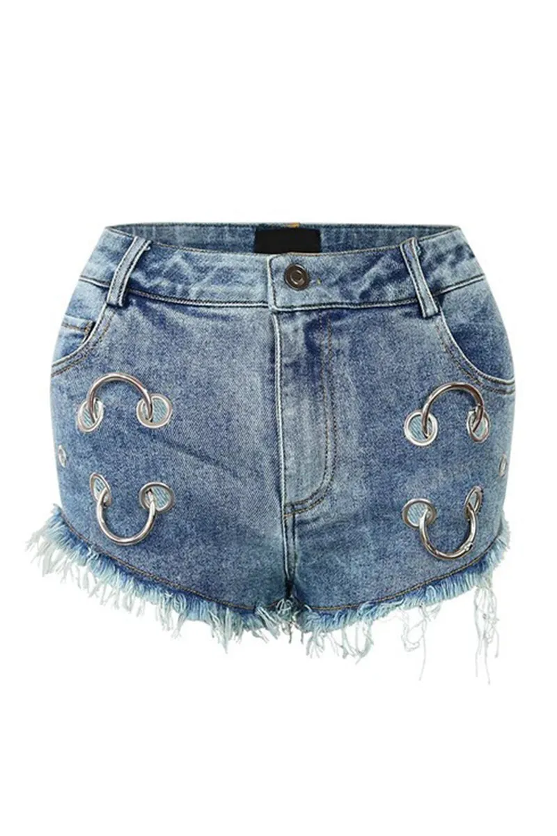 PR3115 Raw Hem Denim Hot Shorts