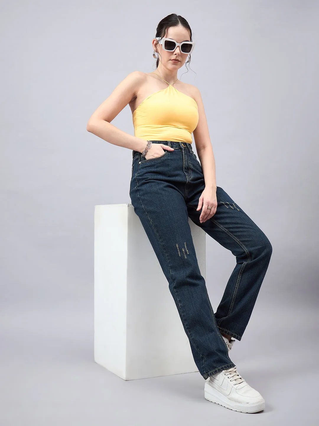 Style Quotient Women Relaxed Fit High Rise Cotton Jeans