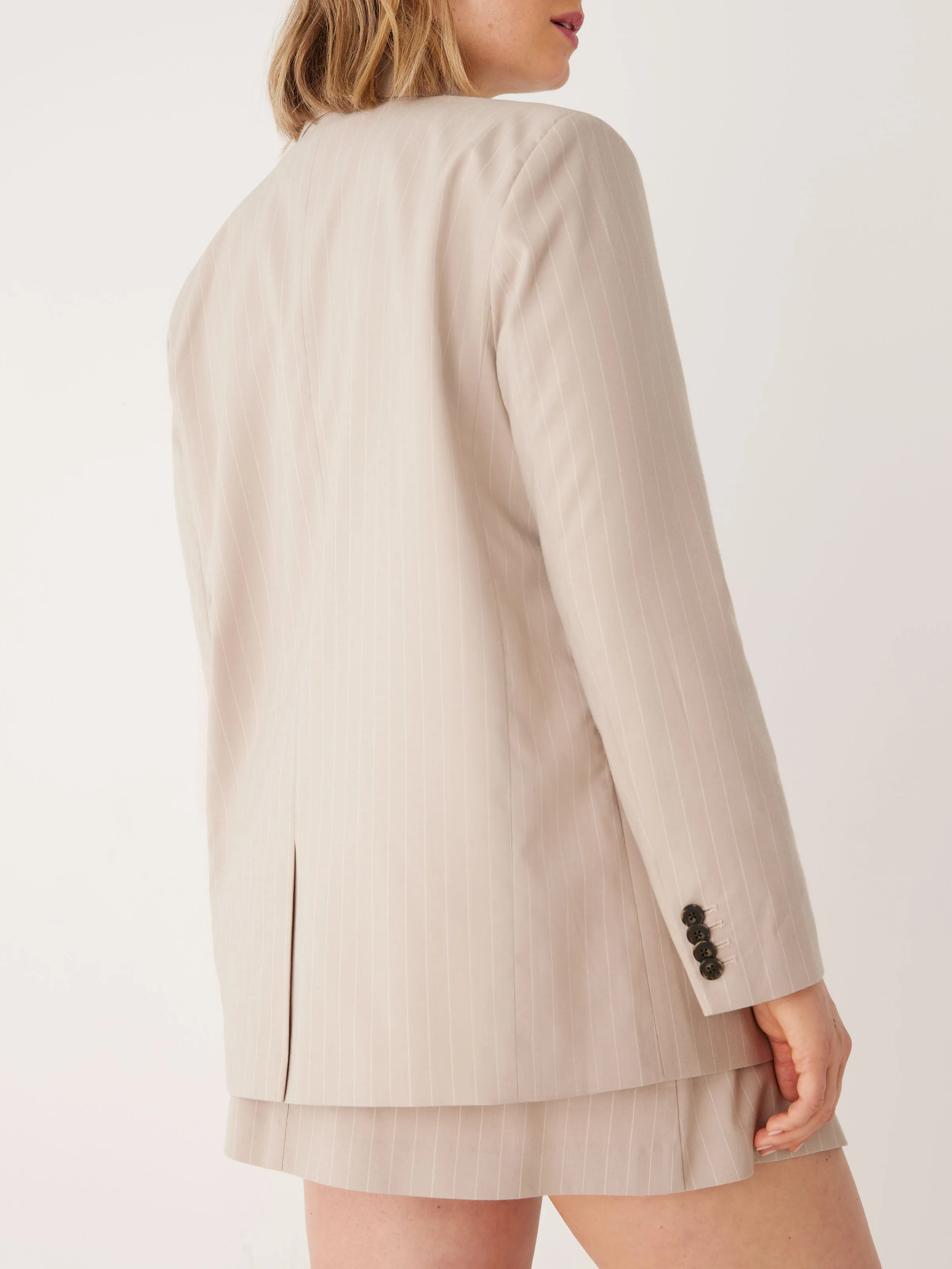 The Pinstriped Comfort Blazer in Oxford Tan